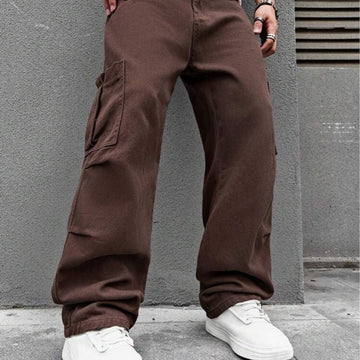 Brown Straight Leg Pants with Pockets